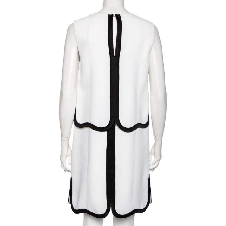 مملوكة مسبقًا Victoria, Victoria Beckham Monochrome Crepe Overlay Detail Dress M