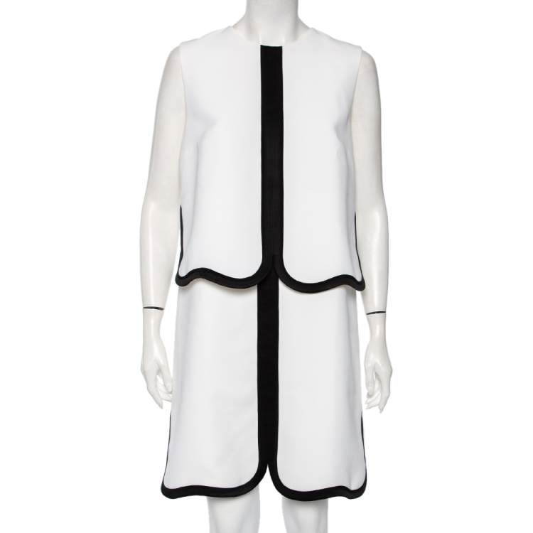 مملوكة مسبقًا Victoria, Victoria Beckham Monochrome Crepe Overlay Detail Dress M