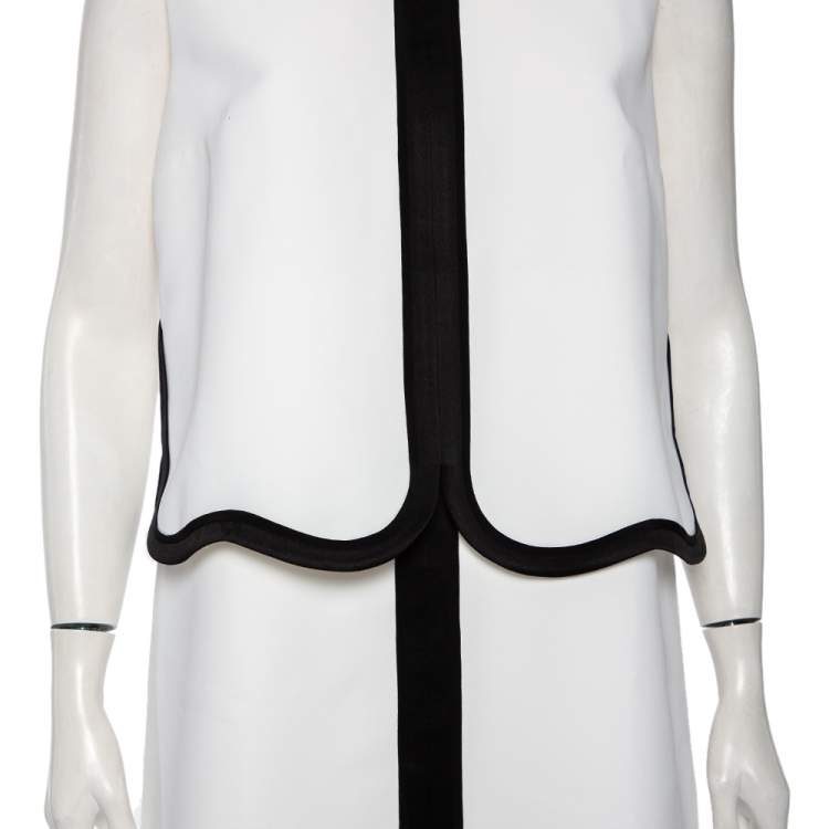 مملوكة مسبقًا Victoria, Victoria Beckham Monochrome Crepe Overlay Detail Dress M