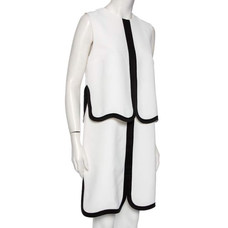 مملوكة مسبقًا Victoria, Victoria Beckham Monochrome Crepe Overlay Detail Dress M