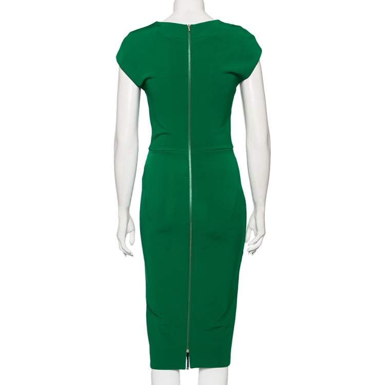 Pre Owned Victoria Beckham Green Stretch Knit Cap Sleeve Heart Midi Dress M