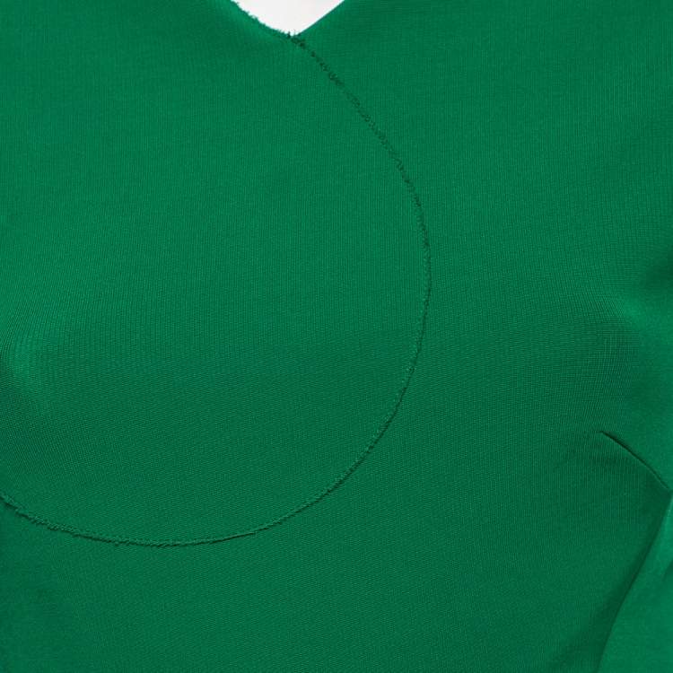 Pre Owned Victoria Beckham Green Stretch Knit Cap Sleeve Heart Midi Dress M