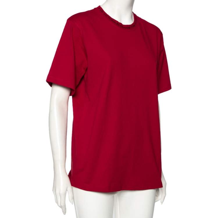 Pre Owned Victoria Victoria Beckham Red Cotton Short Sleeve Crewneck T-Shirt M