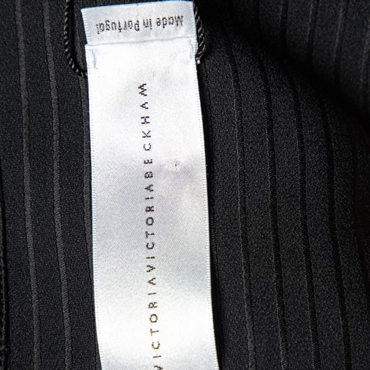 Pre Owned Victoria Victoria Beckham Black Striped Crepe Pintuck Detail Button Down Midi Dress M