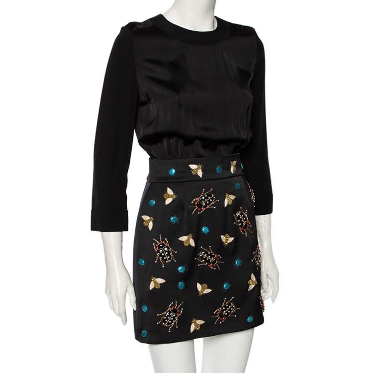 Pre Owned Victoria Victoria Beckham Black Insect Embroidered Mini Dress S
