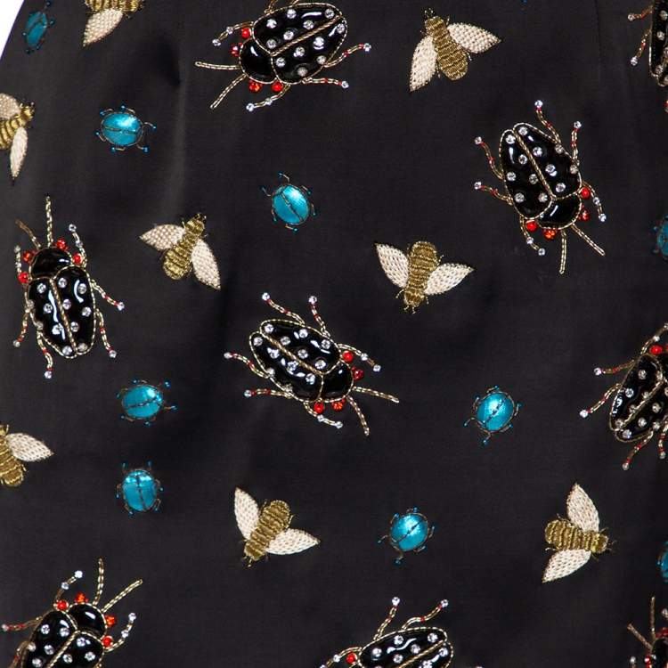 Pre Owned Victoria Victoria Beckham Black Insect Embroidered Mini Dress S