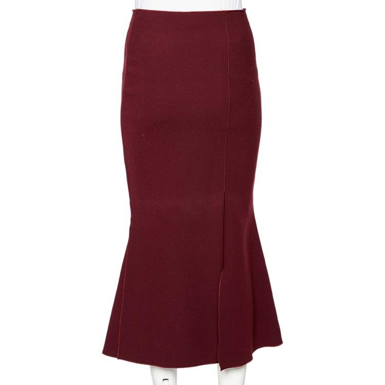 Pre Owned Victoria Beckham Burgundy Crepe Pleated Detail Midi Skirt M