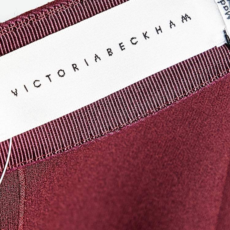 Pre Owned Victoria Beckham Burgundy Crepe Pleated Detail Midi Skirt M