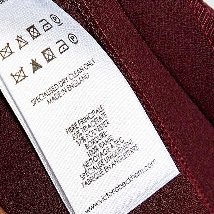 Pre Owned Victoria Beckham Burgundy Crepe Pleated Detail Midi Skirt M