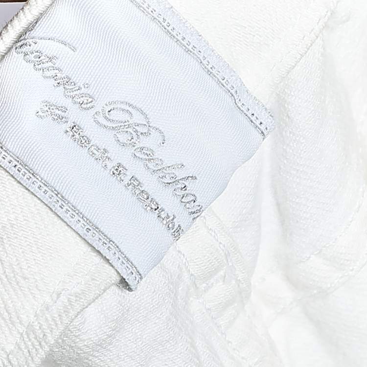 Pre Owned Victoria Beckham X Rock & Republic White Denim Crown Embroidered Capri Jeans M