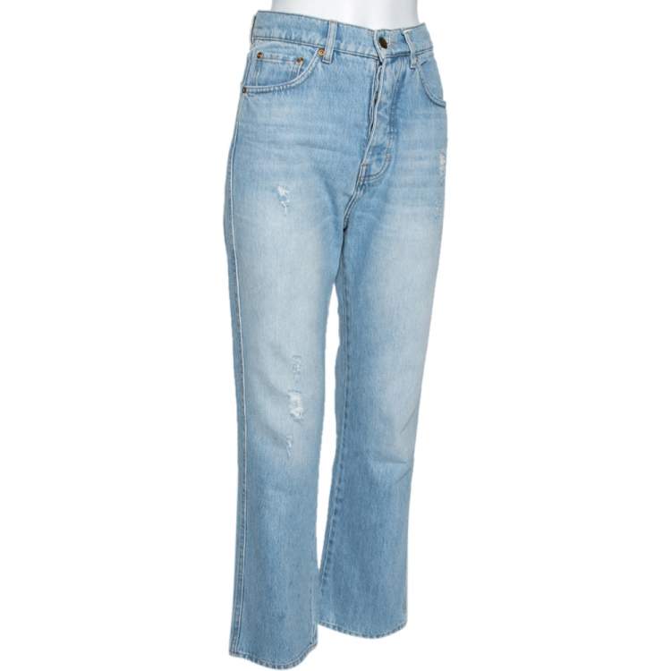 Pre Owned Victoria Beckham Blue Distressed Detailed Denim Jeans M