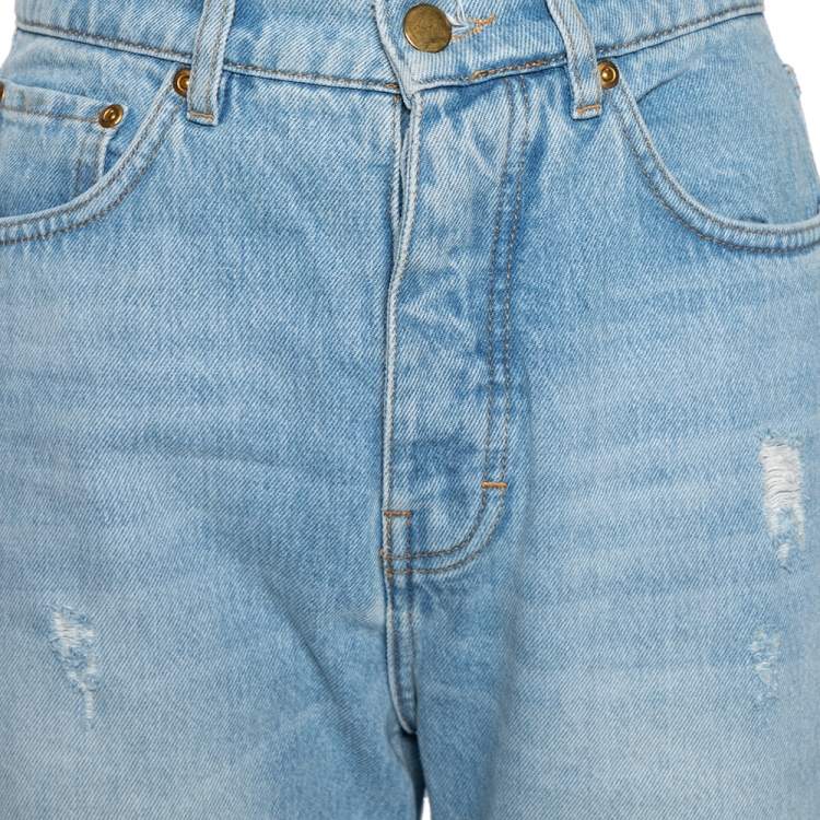 Pre Owned Victoria Beckham Blue Distressed Detailed Denim Jeans M
