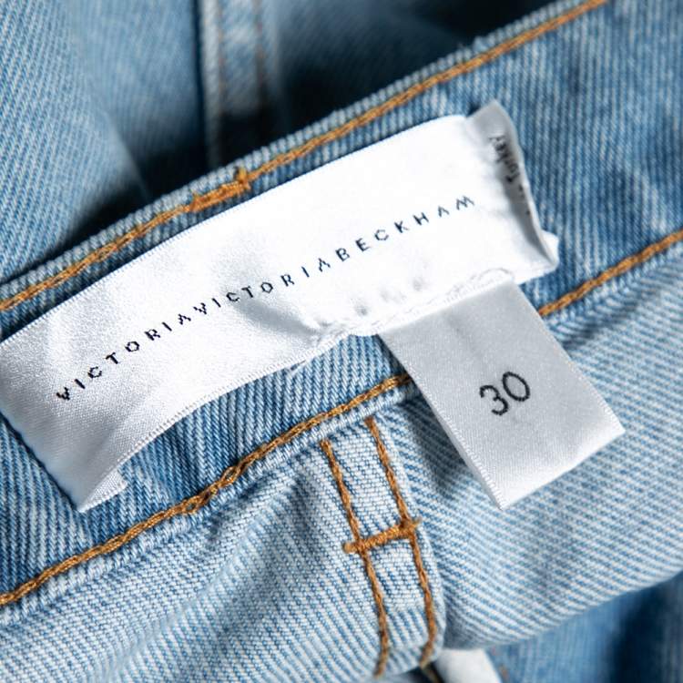 Pre Owned Victoria Beckham Blue Distressed Detailed Denim Jeans M