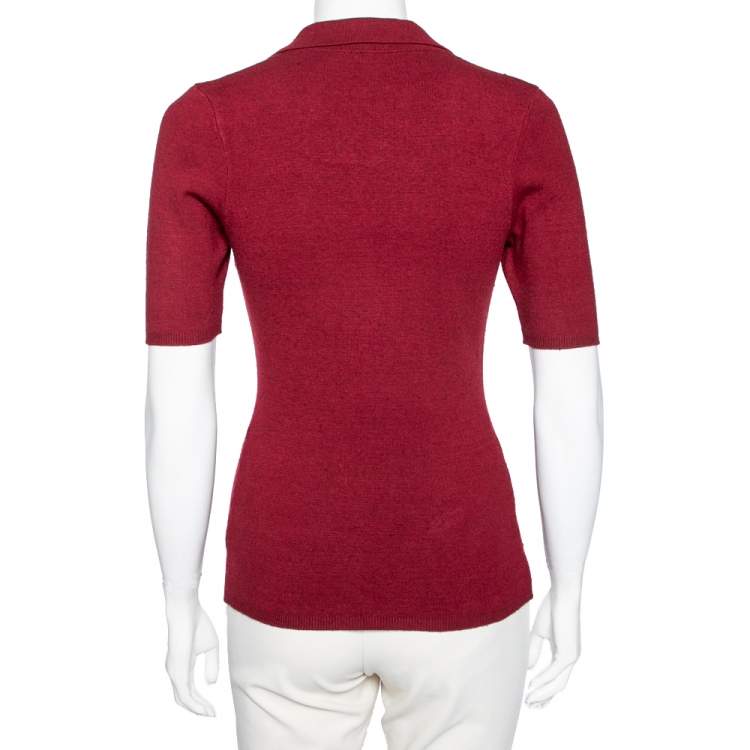 Pre Owned Victoria Beckham Burgundy Wool Blend Knit Polo T-Shirt M