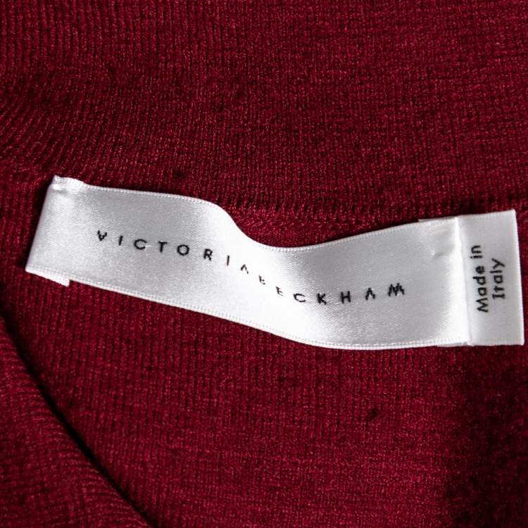 Pre Owned Victoria Beckham Burgundy Wool Blend Knit Polo T-Shirt M