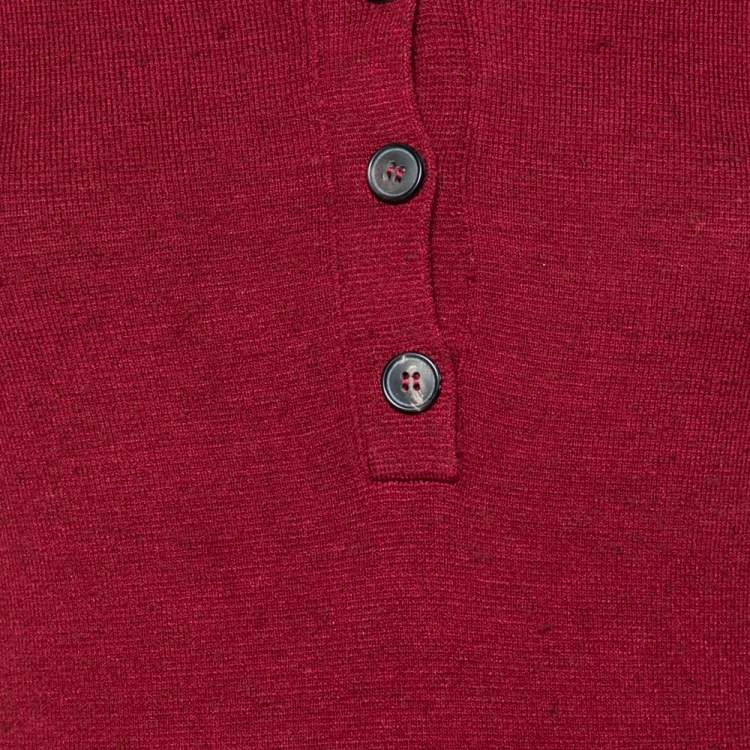 Pre Owned Victoria Beckham Burgundy Wool Blend Knit Polo T-Shirt M