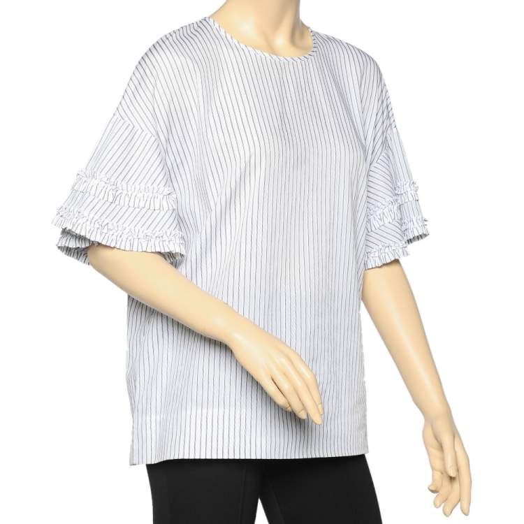 Pre Owned Victoria Beckham White Striped Cotton Top L