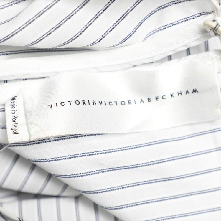 Pre Owned Victoria Beckham White Striped Cotton Top L