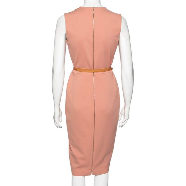 Pre Owned Victoria Beckham Pale Pink Knit Sleeveless Sheath Dress M