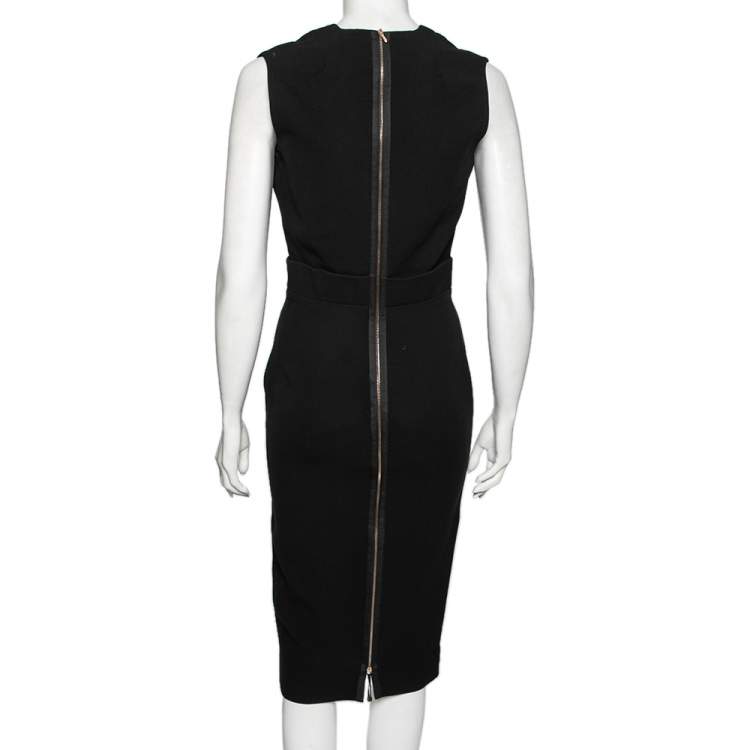 مملوكة مسبقًا Victoria Beckham Black Crepe Plunging Neck Sleeveless Midi Dress M