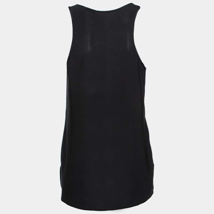 Pre Owned Victoria Beckham Black Crepe & Faux Leather Trimmed Top M
