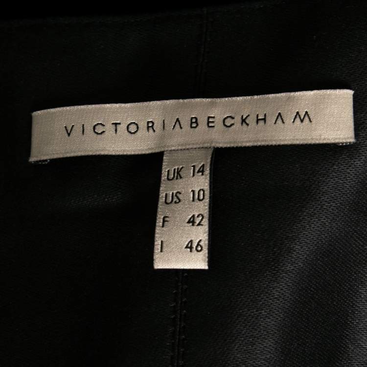 Pre Owned Victoria Beckham Navy Blue & Black Paneled Silk & Wool Strapless Dress L