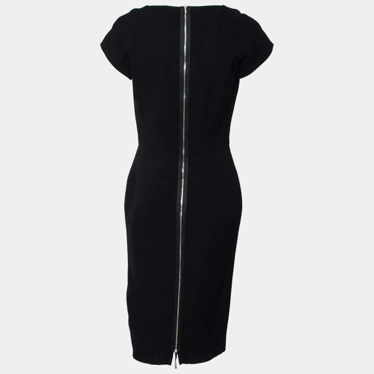 Pre Owned Victoria Beckham Black Textured Wool & Silk Cut-Out Detail Dress M