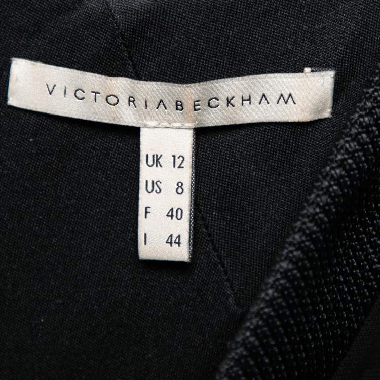 Pre Owned Victoria Beckham Black Textured Wool & Silk Cut-Out Detail Dress M