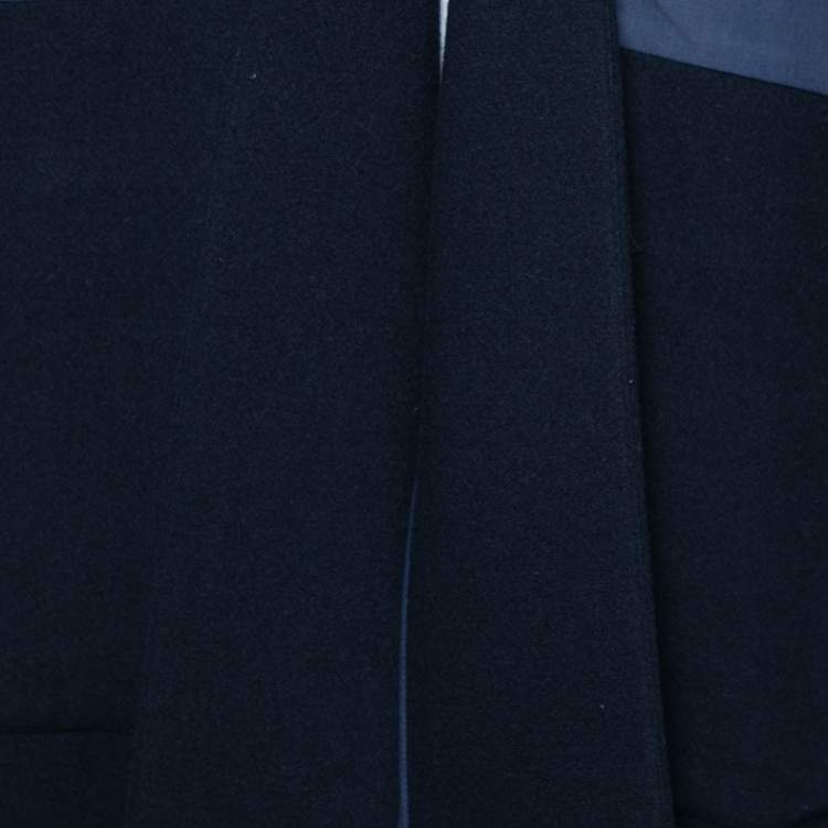 Pre Owned Victoria Beckham Navy Blue Wool Ribbed Trims Belted Coat S