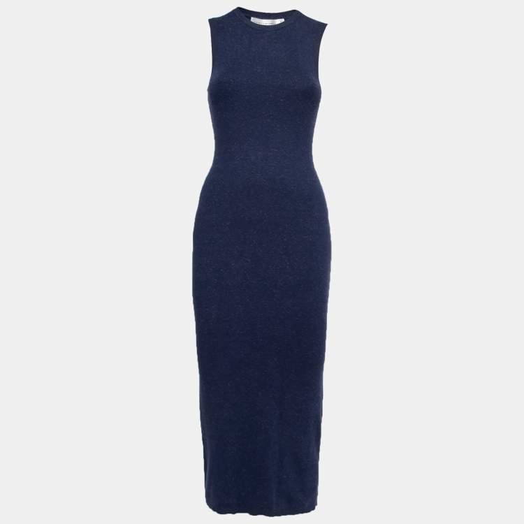 Pre Owned Victoria Beckham Navy Blue Knit Ribbed Sleeveless Maxi Dress XS