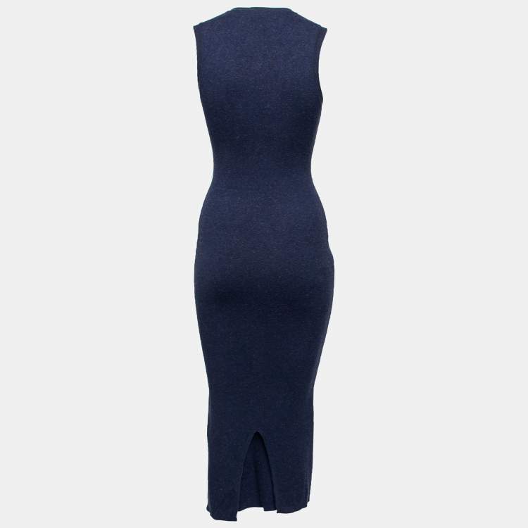 Pre Owned Victoria Beckham Navy Blue Knit Ribbed Sleeveless Maxi Dress XS