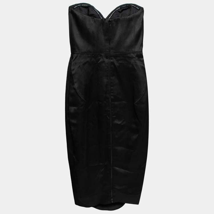 Pre Owned Victoria Beckham Black Satin Strapless Bustier Dress S 