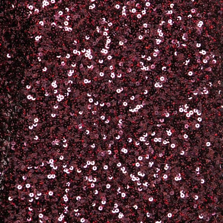 Pre Owned Victoria Beckham Burgundy Sequin Crew Neck Top S