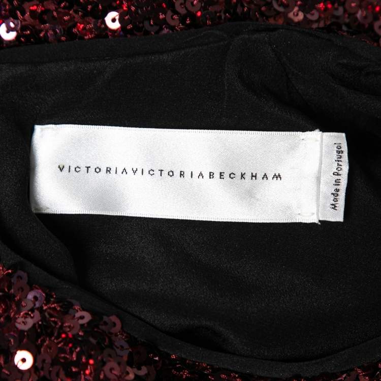 Pre Owned Victoria Beckham Burgundy Sequin Crew Neck Top S