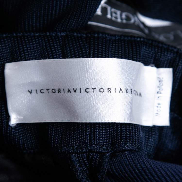 Pre Owned Victoria Victoria Beckham Navy Blue Rib Knit Flared Track Pants M