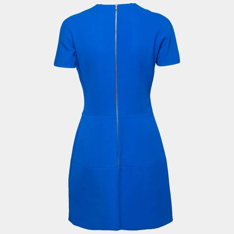 Pre Owned Victoria Beckham Blue Wool & Silk Paneled Mini Dress M