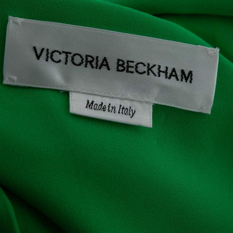 Pre Owned Victoria Beckham Green Floral-Applique Georgette Pleated Maxi Dress S