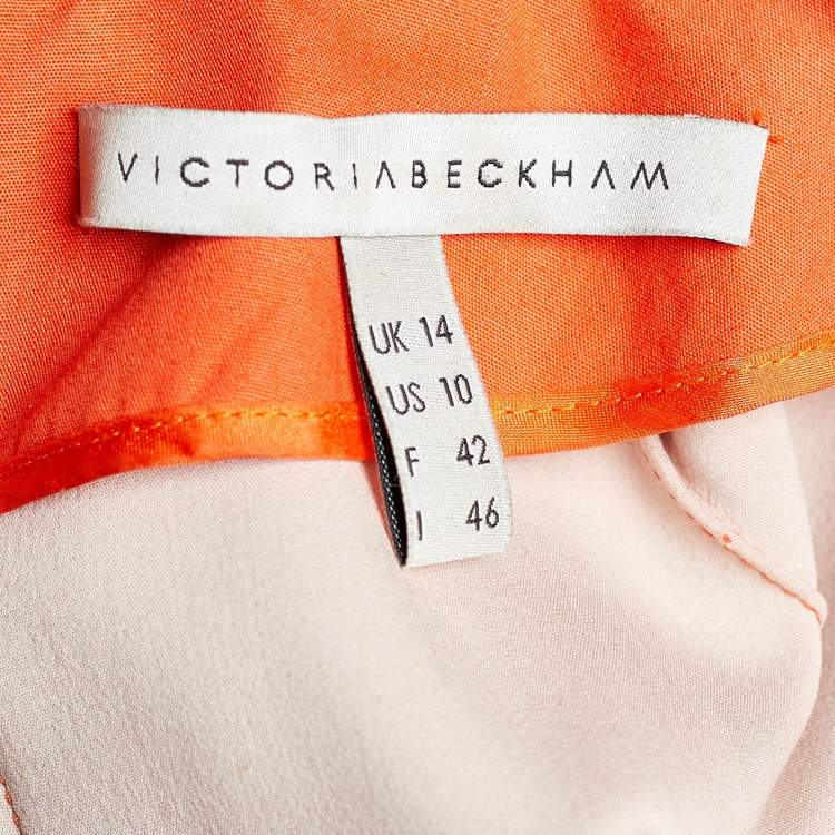 Pre Owned Victoria Beckham Orange Color Block Crepe Midi Dress L