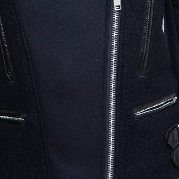 Pre Owned Victoria Beckham Bicolor Felt & Leather Biker Jacket S