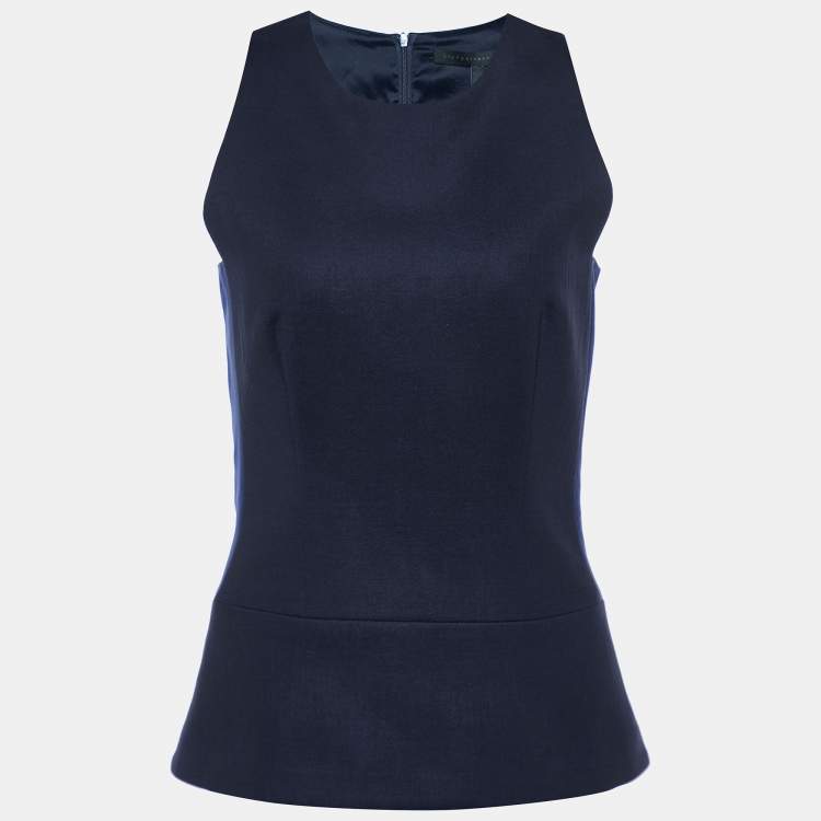 Pre Owned Victoria Beckham Navy Blue Knit Trim Detail Sleeveless Top M