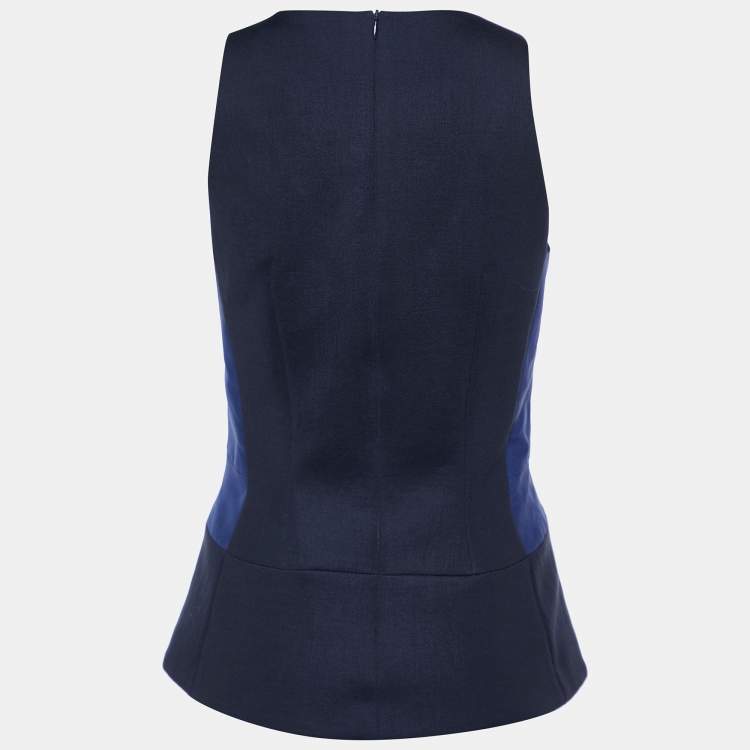 Pre Owned Victoria Beckham Navy Blue Knit Trim Detail Sleeveless Top M