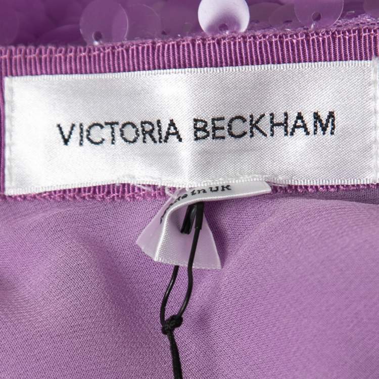 Pre Owned Victoria Beckham Purple Sequin-Embellished Flared Midi Skirt L