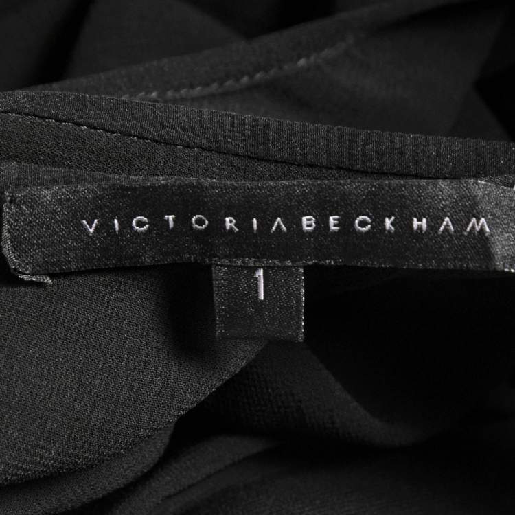 Pre Owned Victoria Beckham Black Crepe & Faux Leather Trimmed Tank Top XS