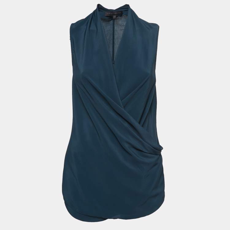 Pre Owned Victoria Beckham Navy Blue Crepe Cowl Neck Sleeveless Top S