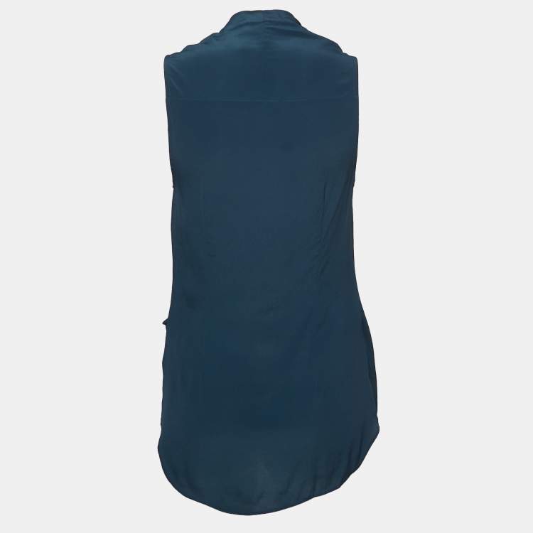 Pre Owned Victoria Beckham Navy Blue Crepe Cowl Neck Sleeveless Top S