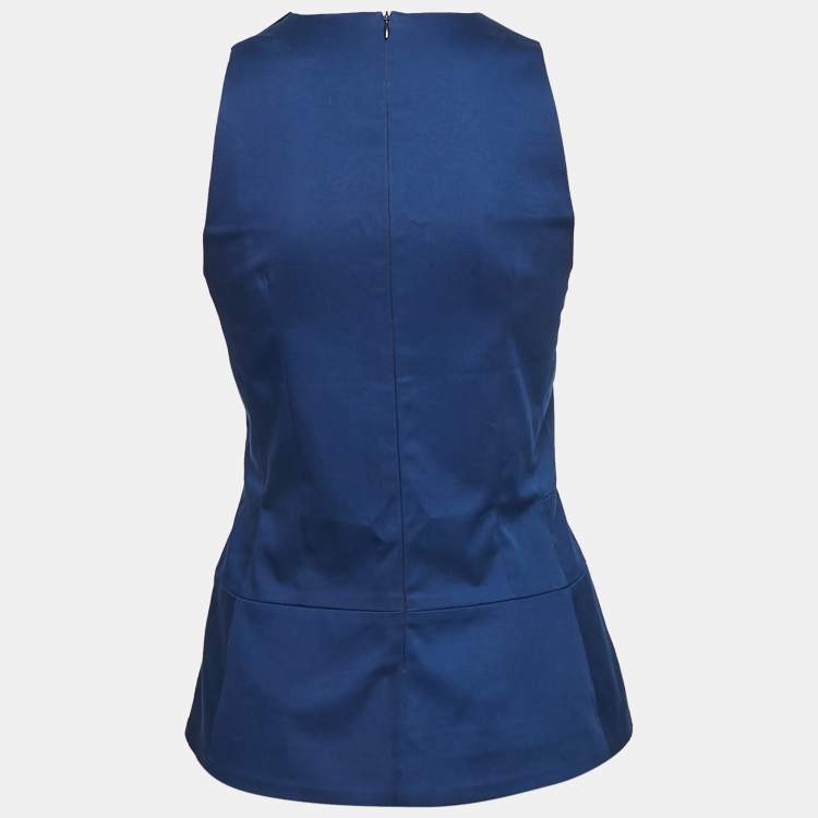 Pre Owned Victoria Beckham Navy Blue Cotton Sleeveless Peplum Top M