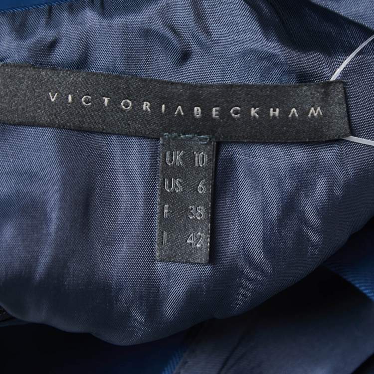 Pre Owned Victoria Beckham Navy Blue Cotton Sleeveless Peplum Top M