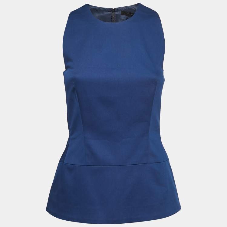 Pre Owned Victoria Beckham Navy Blue Cotton Sleeveless Peplum Top M