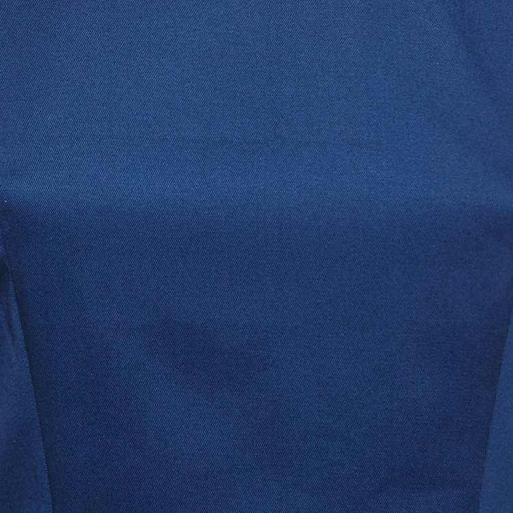 Pre Owned Victoria Beckham Navy Blue Cotton Sleeveless Peplum Top M