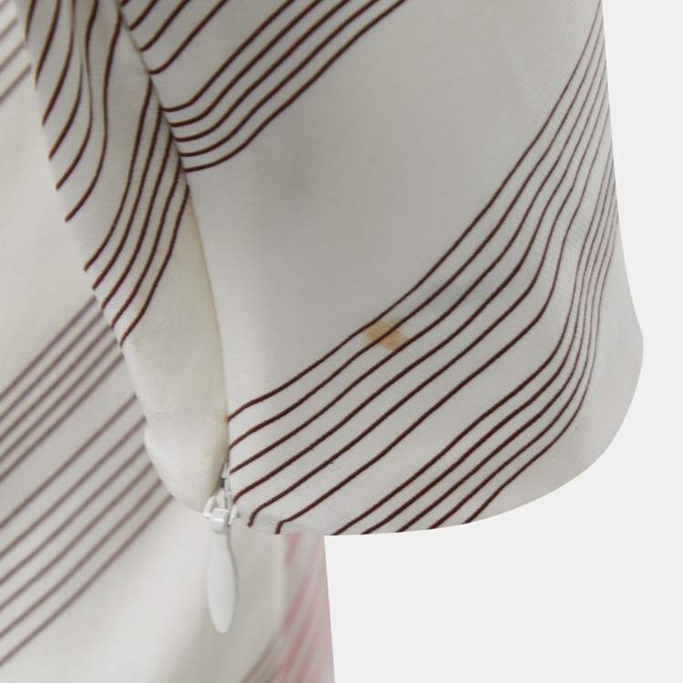 Pre Owned Victoria Beckham White Striped Silk & Chiffon Paneled Maxi Dress M